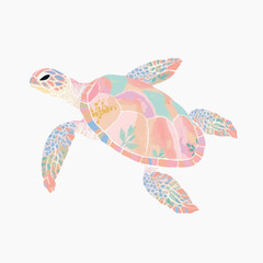 Wall Mural - Colorful sea turtle illustration