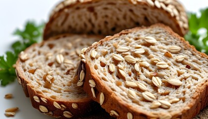 Artisan Whole Grain Bread on White Background Celebrating Healthy Eating with Organic Ingredients