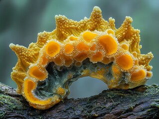 Canvas Print - Macro Photography of a Yellow Mushroom in a Forest