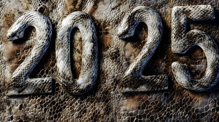 Poster - The year 2025 is represented by snake-shaped numbers on a textured background.