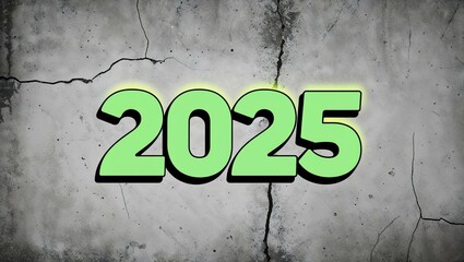 vibrant green 2025 in neon lettering bold font background