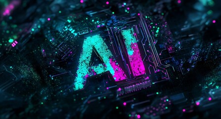 AI (Artificial Intelligence) text and data processing over black background