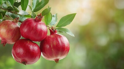 close-up of pomegranate fruits hanging on the branch