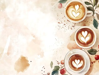 Wall Mural - Watercolor coffee cup frame background