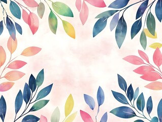 Wall Mural - Watercolor leaf frame background