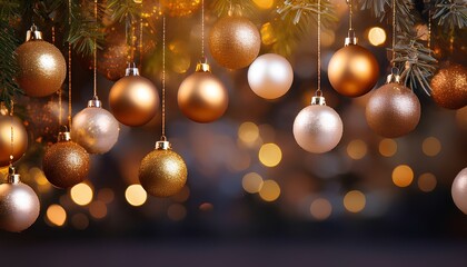 christmas tree with gold and white ornaments and festive lights