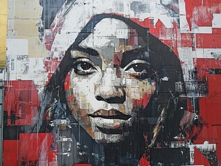 Poster - Abstract Portrait Mural: A Woman's Face in Urban Art