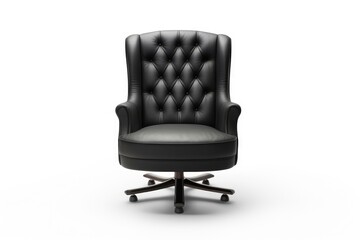 Leather armchair in black color on white background. Luxurious expensive upholstered furniture.