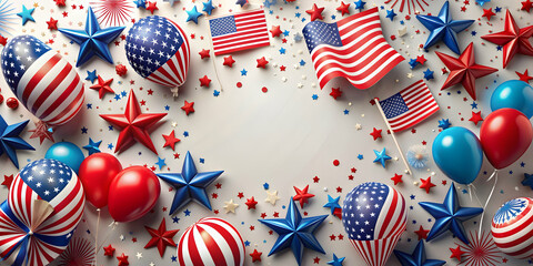 Wall Mural - Happy 4th of July celebration in vibrant red, white, and blue colors, USA, independence day, patriotism