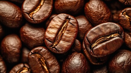 A detailed shot of roasted coffee beans, focusing on the rich textures and deep colors that suggest a fresh and flavorful brew.