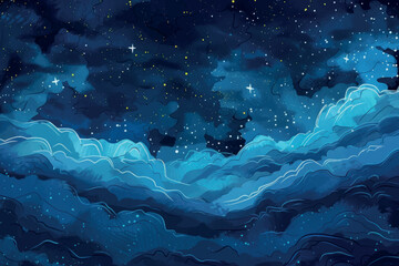 Wall Mural - Painting night blue art.