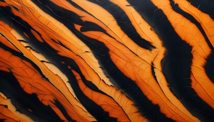 Close-up of striking tiger fur showcasing intricate black and orange patterns