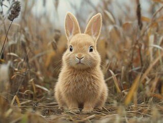 Wall Mural - Adorable Fluffy Bunny in a Field of Grass