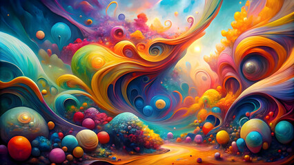 Vibrant abstract painting with surreal shapes and bright colors , Fantasy, concept, abstract, painting, vibrant, surreal