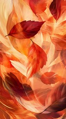 Wall Mural - A digital painting depicting autumn leaves in various shades of red, orange, and yellow on an abstract background