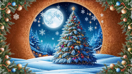 colourful illustration of Christmas tree Wallpaper