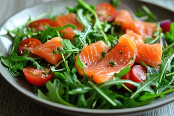 Wall Mural - Salad with salted salmon and arugula, ai