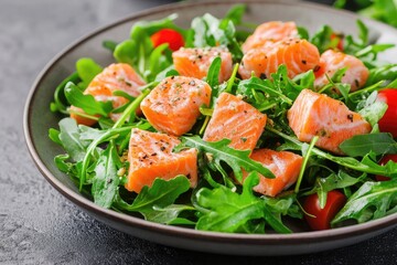 Wall Mural - Salad with salted salmon and arugula, ai