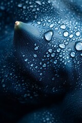 Wall Mural -  Close-up of water droplets on black leather, yellow flower at image center