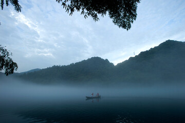 Fog scenery of Xiaodongjiang River in Chenzhou City, Hunan Province, China