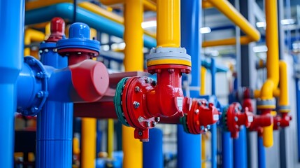 A colorful pipe system with yellow and red pipes. The pipes are connected to each other and are of different colors