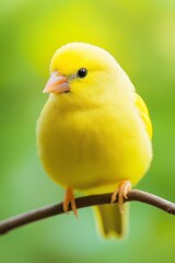 Wall Mural -  A yellow bird perching on a branch against a blurred background