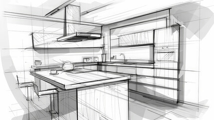 Wall Mural - sketch of modern kitchen