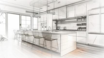 Wall Mural - sketch of modern kitchen