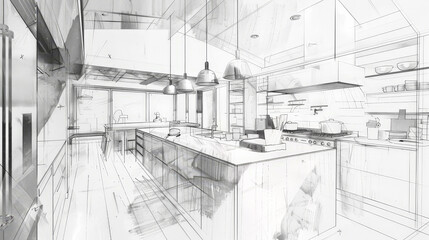 Wall Mural - sketch of modern kitchen