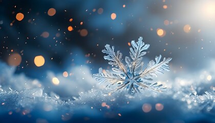 Enchanting Winter Wonderland with Shimmering Snowflakes and Soft Evening Glow in a Festive Blue Bokeh Atmosphere