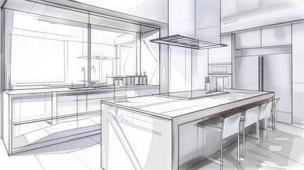 Wall Mural - sketch of modern kitchen