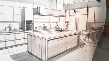 Wall Mural - sketch of modern kitchen