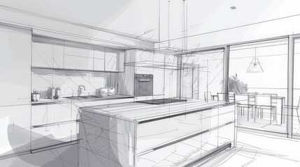 Wall Mural - sketch of modern kitchen