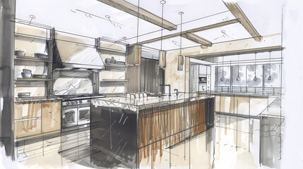 Wall Mural - sketch of modern kitchen