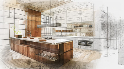 Wall Mural - sketch of modern kitchen