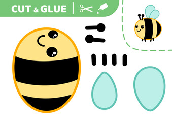 Wall Mural - Cut and glue. Cheerful bee. Applique. Paper game. Vector.