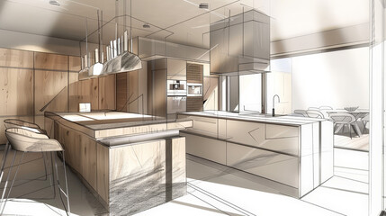 Wall Mural - sketch of modern kitchen