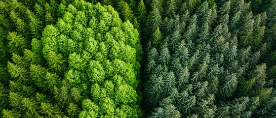 Wall Mural -  A cluster of trees, verdant with green leaves above and below, amidst a forest