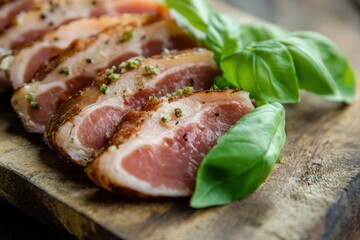 Wall Mural - Sliced Pork Tongue snack appetizer served basil , ai