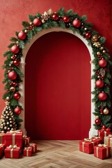 Wall Mural - wooden table and christmas lights in background christmas background