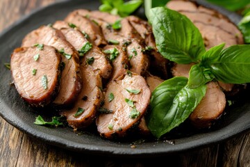 Sticker - Sliced Pork Tongue snack appetizer served basil , ai