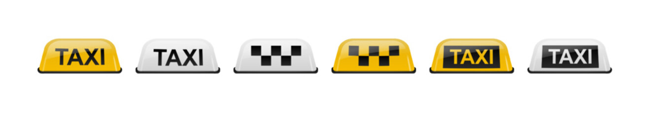 taxi car roof sign set. realistic illustration isolated on white. vector
