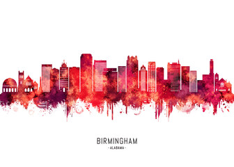 Canvas Print - Birmingham Alabama Skyline Red