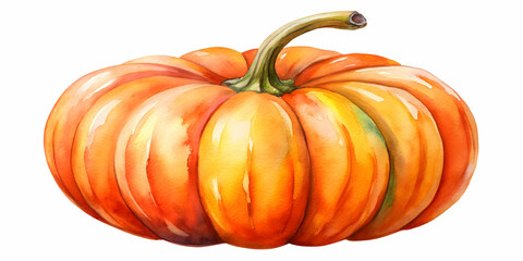 Watercolor of a vibrant orange pumpkin, perfect for autumn-themed designs, watercolor, pumpkin, autumn, food, vegetable