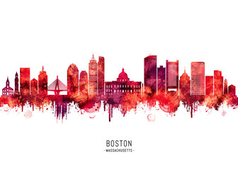 Boston Massachusetts Skyline Red