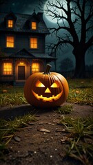 Canvas Print - halloween pumpkin in the garden