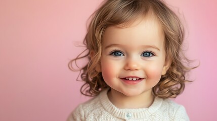 Poster - A baby with blonde hair and blue eyes smiles for the camera.