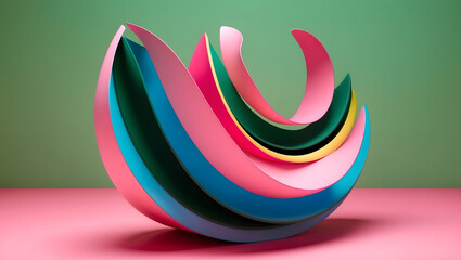 Wall Mural - A colorful, abstract sculpture with swirling, layered shapes