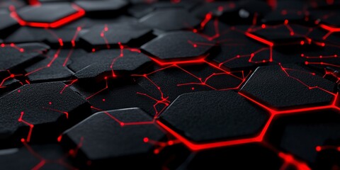 Wall Mural - Abstract Hexagonal Network Design with Red Connections 