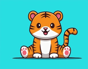 Poster - Cute Tiger Sitting Cartoon Vector